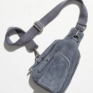 Free People Hudson Suede Sling Bag - Steel Blue